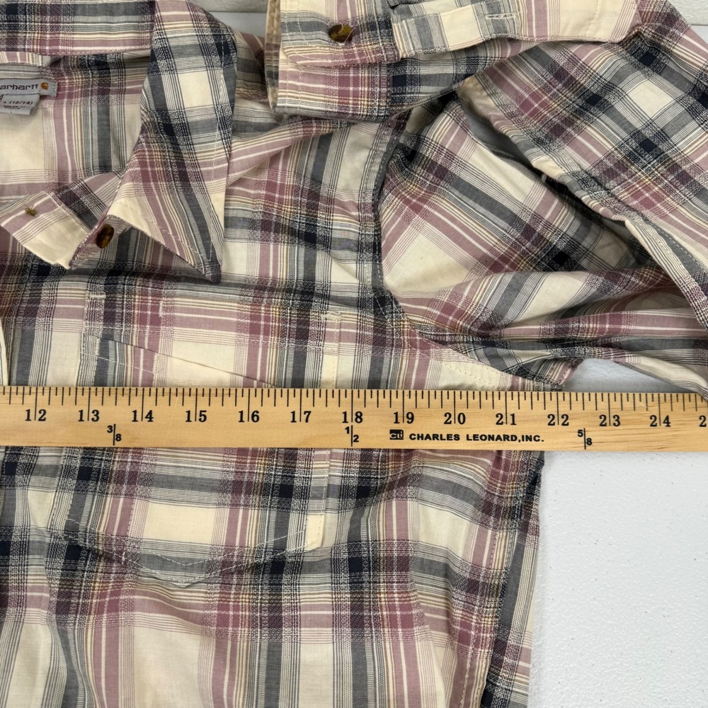 Carhartt Youth L (12-14) Plaid Button Up Shirt Long Sleeve Purple Cream 103085 - Picture 4 of 8